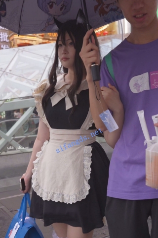 (BC-AA-544)猫耳女仆小姐姐逛街..蕾丝过膝袜窄内勒肉臀